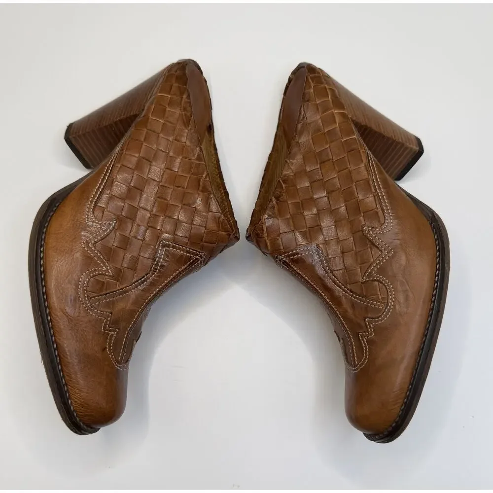 Sesto Meucci Womens Western High Heels Woven Leather Mules Sz 6 Italy